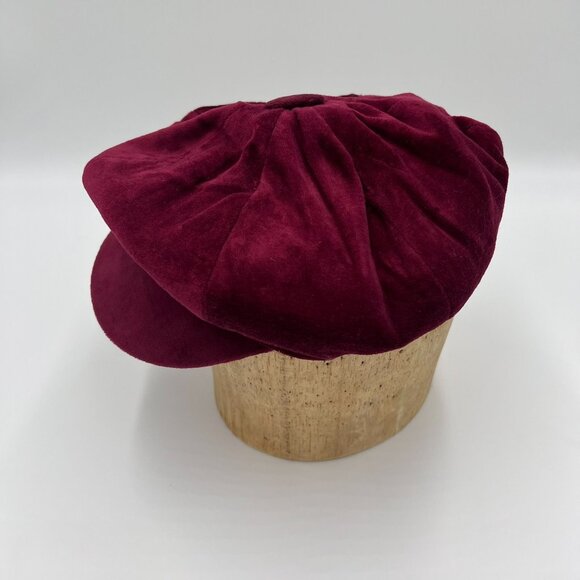 Vintage Montgomery Ward Newsboy Cap Wine Raspberry Velvet Cotton Polyester Blend - Picture 7 of 8